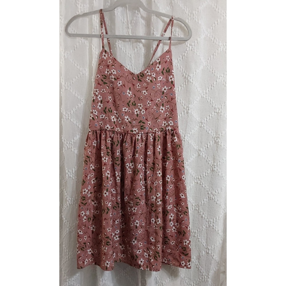 Romwe Pink Floral Cami Mini Dress Womens Size Medium M US 6 Boho Cottagecore